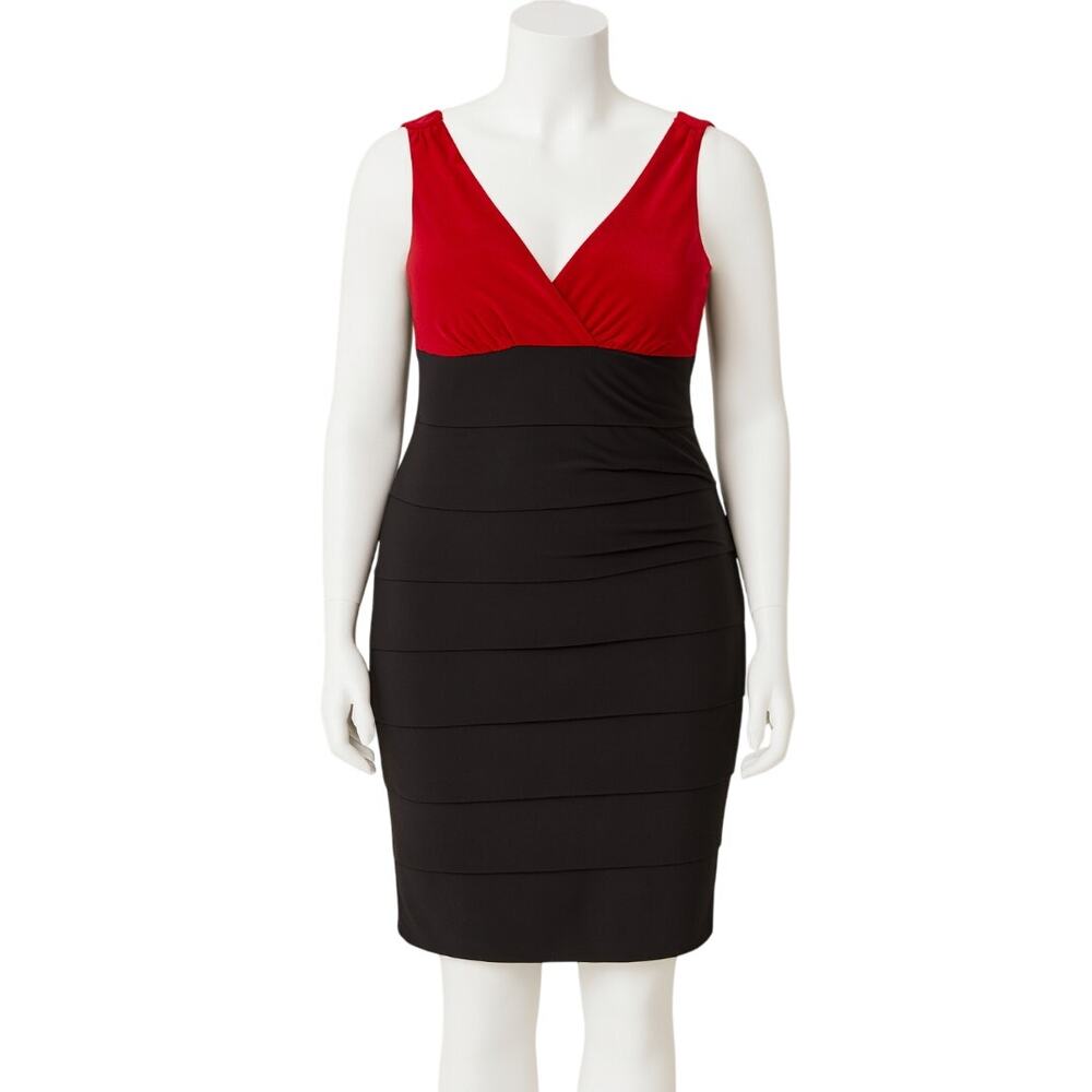 Y2K Enfocus Studio Tiered Bodycon Dress 10 Black Burgundy V Neck Vampire Goth
